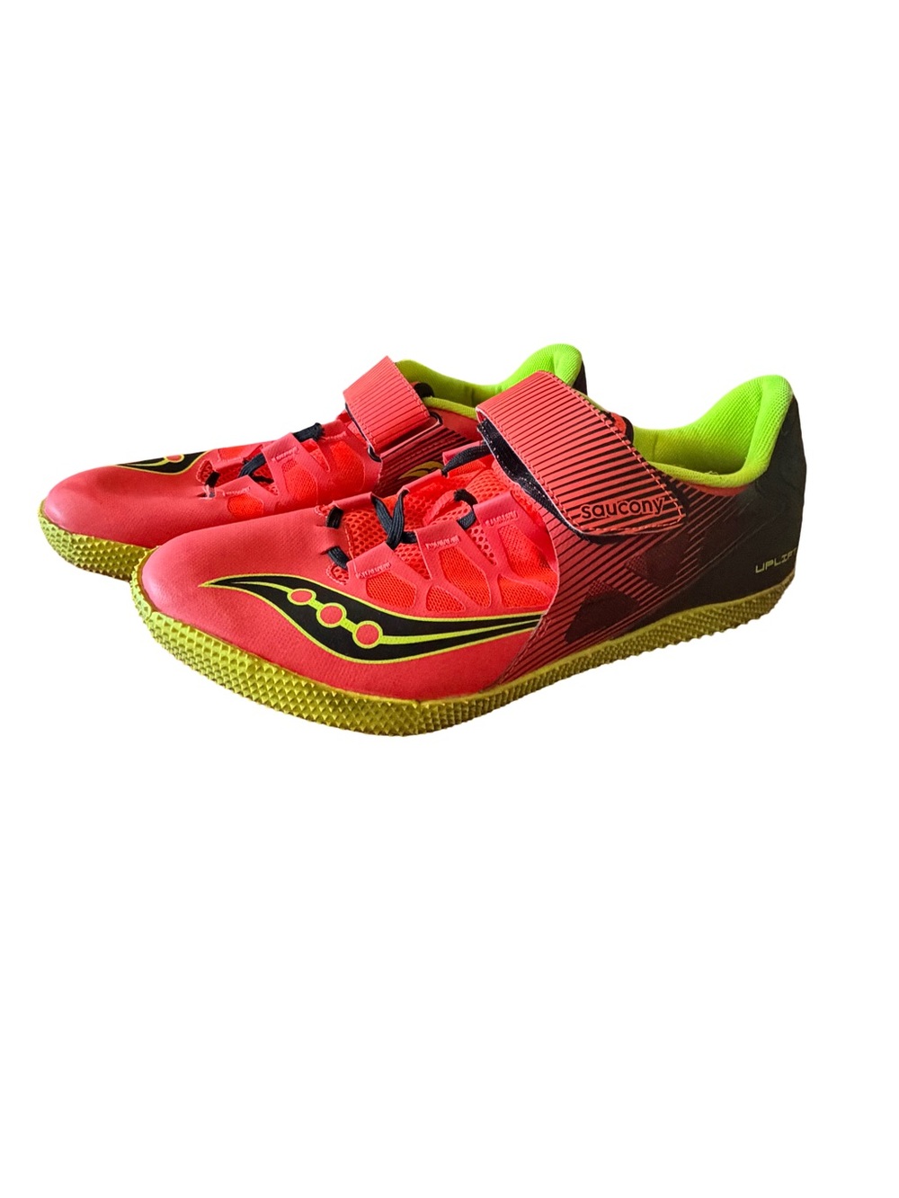 Saucony Neon Red and Lime Green Track Spikes